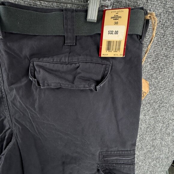 NWT Lee Dungaree Cargo Shorts Navy Blue Belted Pockets Size 38 Cotton Adult Men - Picture 13 of 16